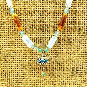 APATITE(Blue) GEMSTONES*COCONUT SHELL TUBES* NECKLACE*HAND CRAFTED